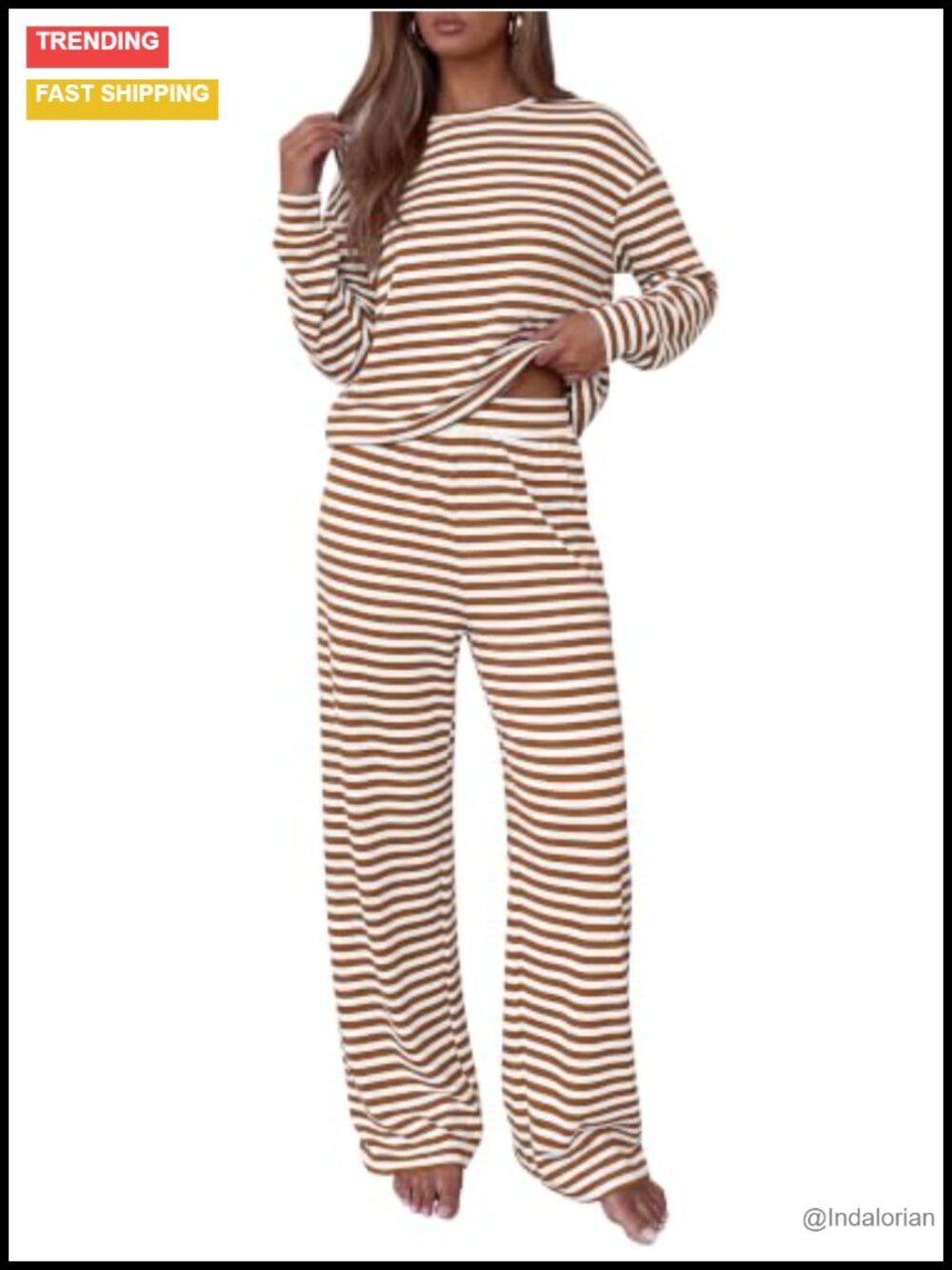 Striped Lounge Set 2 Piece Tracksuit Women Wide Leg Pants Relaxed Fit